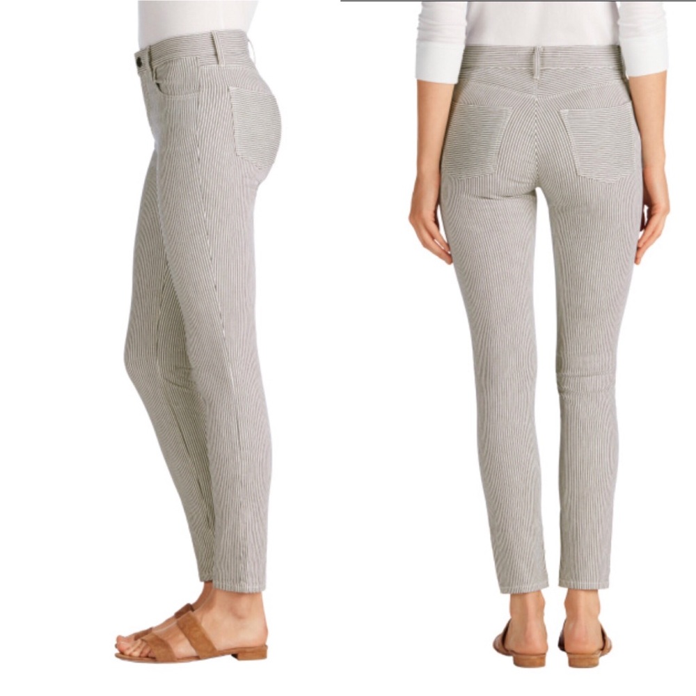 J Brand 811 Skinny Cropped Jeans in Striped Cream